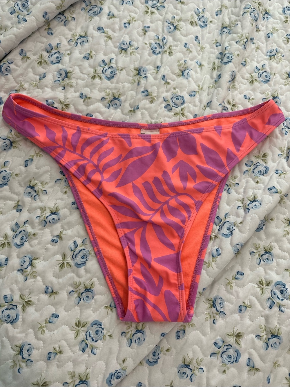No Boundaries Orange & Purple Tropical Print Bikini Bottom